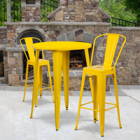 Flash Furniture CH-51090BH-2-30CAFE-YL-GG 30" Round Metal Bar Table Set with Cafe Barstools in Yellow